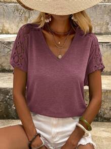 SHEIN LUNE Women Simple Solid Color Casual T-Shirt, Everyday Wear - Redwood - View 1