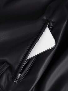 Lunelith SHEIN Lunessa Women's Long Sleeve Zipper Front Loose Design PU Leather Jacket Fall Winter Cloth For Women