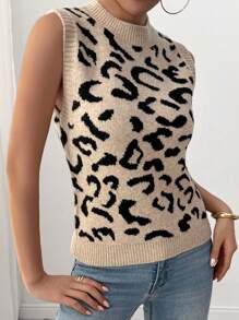 SHEIN LUNE Women Stand Collar Sleeveless Graphic Detail Simple Casual Knit Vest