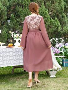 SHEIN Teen Girl Elegant Patchwork Long Dress - Rusty Rose - View 2