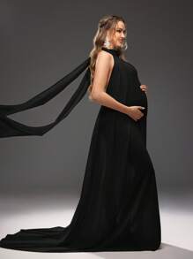 SHEIN Casual & Fashionable Daily Maternity Photoshoot Dress - Black - View 5