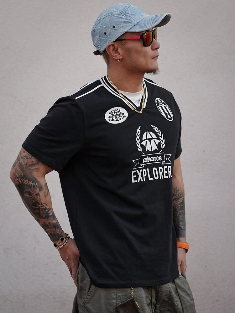 Men's Contrast Color Letter Print Sport T-Shirt,Graphic Tees