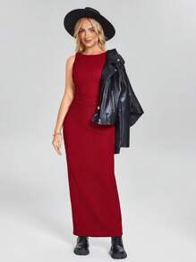 SHEIN LUNE Rosso Ancora Western Wear Women Valentines Dress Women's Sleeveless Asymmetric Strap Fitted Elegant Holiday Dress