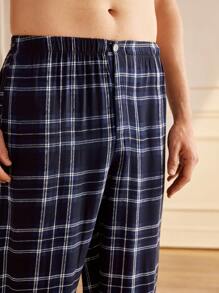 Manfinity Men's Plaid Elastic Waist Lounge Pants - Black - View 5