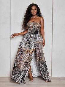 BamGleam Women's Fashion Cheetah Print High Slit Tube Dress, Vacation Outfits Woman, Valentine's Day Dress, Birthday Outfits For Women, Beach Outfits For Woman, Boho, Fairycore