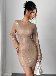 Chiquease Apricot Regular Sleeve Cocktail Party Bodycon Dress - Apricot - View 6