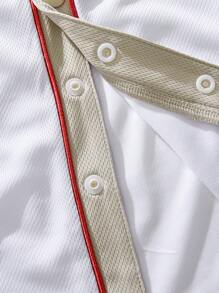 SHEIN Boys' Blue Floral Print Contrasting Raglan Sleeve Open Front Shirt, Sporty Style, Spring, Outdoor - Khaki - View 4