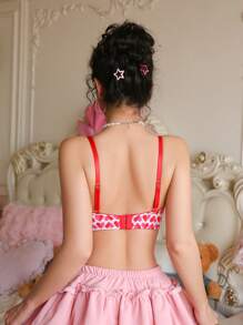 PetitDoll 1pc Women's Heart Print Cutout Wired Lingerie Bra - Multicolor - View 2