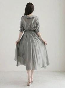 DAZY 女式翻领修腰不对称中长衬衫裙