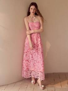 MOTF PREMIUM VESTIDO TUBO DE ENCAJE GUIPUR - Rosa - Ver 5