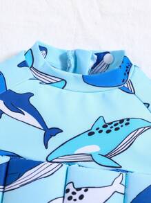 SHEIN Đồ bơi in hình cá mập và cá heo dễ thương cho bé trai mùa hè, thích hợp đi biển, hồ bơi, spa - Nhiều màu - Xem 3
