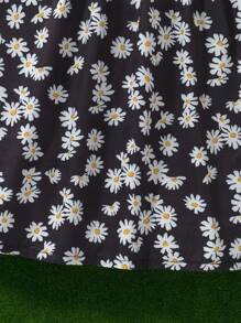 SHEIN 女童时尚花卉印花拼色荷叶边下摆中长连衣裙，适合夏季度假