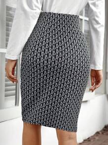 EMERY ROSE 女士优雅提花图案针织裙，秋冬 - 黑與白 - 查看 2