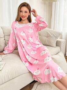 Dream Adore Cute & Sweet Cloud Pattern Women Nightgown - Pink - View 4