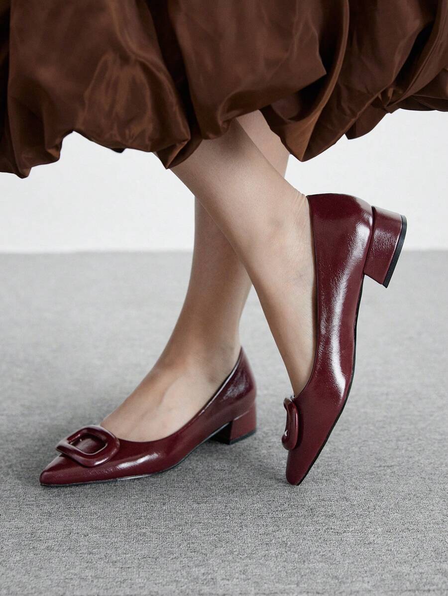 CUCCOO BIZCHIC New Retro Fashion Versatile Simple Commuting Women Shoes Spring Shoes Spring Break Easter - Burgundy - View 1
