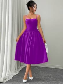 SHEIN Raffinéa Váy hai dây bó eo thời trang đa năng cho tiệc đêm hẹn hò, thu/đông - Màu tím  Violet - Xem 5