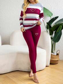 SHEIN LUNE 2 件套休闲运动条纹上衣和紧身裤套装