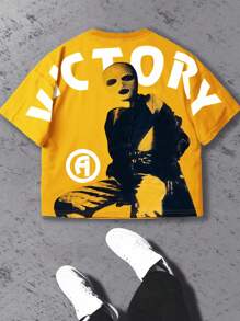 PAVTROS Manfinity Streetrush 男士舒适宽松休闲纯色 T 恤，百搭男士街头潮流衬衫男士街头潮流衬衫街头潮流衬衫街头潮流男士衬衫男士衬衫街头潮流、嘻哈街头、男朋友礼物、男士街头潮流、白色 T 恤 - 黃色 - 查看 1