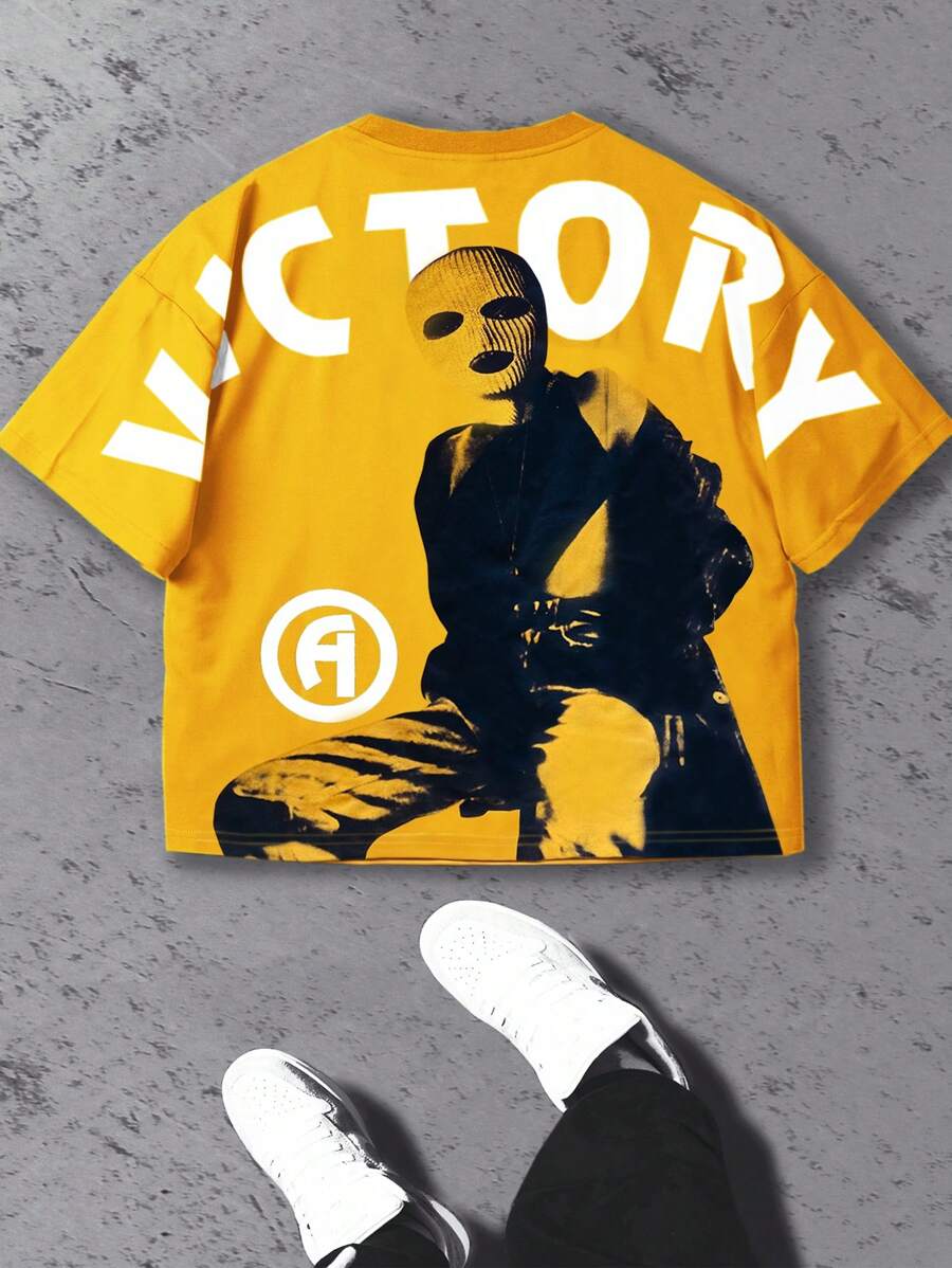 PAVTROS Manfinity Streetrush 男士舒适宽松休闲纯色 T 恤，百搭男士街头潮流衬衫男士街头潮流衬衫街头潮流衬衫街头潮流男士衬衫男士衬衫街头潮流、嘻哈街头、男朋友礼物、男士街头潮流、白色 T 恤 - 黃色 - 查看 1