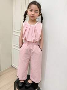 DAZY Young Girl's Casual 2 Pieces Set With Trimmed Round Neck Top And Pants - Pink - View 8