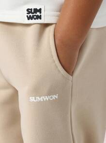 SUMWON Youth Wide Leg Athletic Sweatpants Relaxed Fit Elastic Waist Drawstring Training Sport Wear Casual Winter Fleece Streetwear Joggers Pants - Brown - View 5