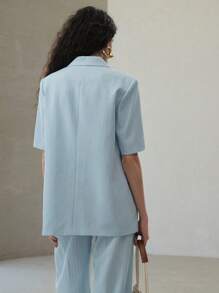 MOTF PREMIUM 条纹双排扣短袖西装外套、系腰带西装外套、工作服、春夏