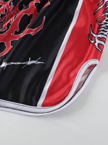 ROMWE MEN Prep Summer Casual Graphic Men'S Sports Shorts, Boxing Shorts, Basketball Shorts For Summer - Red - View 3