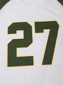 2pcs/Set Tween Girl Street Fashion Athletic Jersey With Number Print Raglan Sleeve Oversized T-Shirt And Solid Color Cargo Pants Set