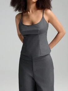LYSMO Women Solid Color Simple Elegant Casual Versatile Camisole - Dark Grey - View 5