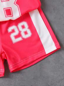 SHEIN 2pcs/Set Girl Letter Print Short Sleeve T-Shirt And Shorts