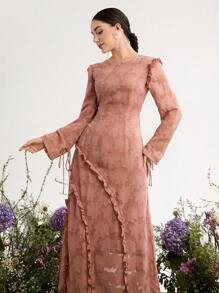 Graceveil Langes Damen-Kleid im arabischen Stil mit Ausschnitt und Rüschen