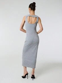 SHEIN Unity 提花针织扭纹镂空设计背心裙 - 灰色 - 查看 2