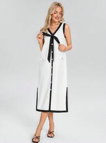 SHEIN LUNE Damen elegantes Farbblock Kleid mit Schlitz am Saum, ärmelos, für Frühling/Sommer