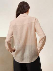 Anewsta Blouse chiffon polyvalente de couleur nude élégante et Top de gamme avec broderie de dentelle jacquard de printemps - Vieux Rose - Voir 5