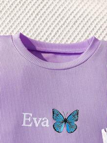 Sparklyn 2pcs Tween Girl' Butterfly Pattern Contrasting Ribbed Bodycon Sleeveless Casual Street Chic Dress, Summer Summer Holiday - Multicolor - View 6