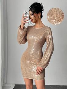 Chiquease Apricot Regular Sleeve Cocktail Party Bodycon Dress - Apricot - View 7