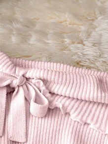 Chiquease Áo len dệt kim hở vai họa tiết hoa 3D cho nữ, tay áo bất đối xứng, dáng ôm, áo lót đa năng, mùa thu/đông - Hồng - Xem 4