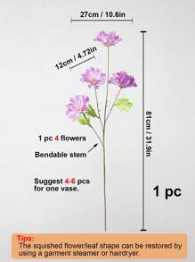 1pc Artificial Flower Bouquet, Home & Office Desk Decor, Fake Flower Plants - Purple - View 2