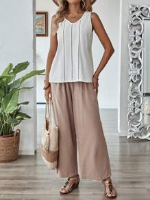 EMERY ROSE 女士纯色镂空 V 领休闲背心