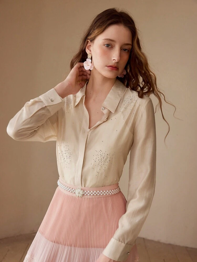 LIGHTWEIGHT RHINESTONE DETAIL SHIRT,SPRING/SUMMER