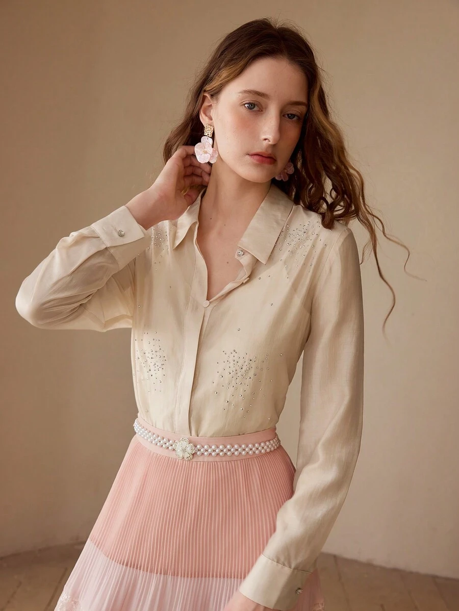 MOTF PREMIUM 轻质水钻细节衬衫 - 粉色 - 查看 2