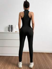 SHEIN EZwear 黑色针织无缝无袖连体裤