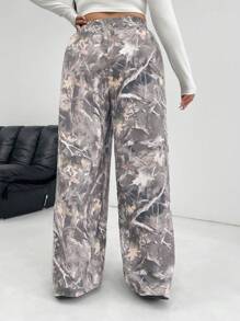 SHEIN EZwear Pantalones largos casuales con estampado tejido para mujer de talla grande, minimalista y de moda para uso diario