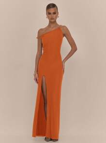 MUSERA 不对称领口开衩大腿长裙 夏季度假婚礼宾客微透毕业典礼伊比沙岛假日海滩冬季晚宴