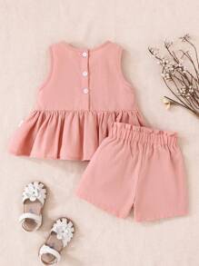 Souflis Souflis 2 件装女婴粉色优雅华丽可爱休闲装，春夏 - 粉色 - 查看 2