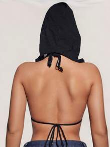 Swim EVENT 适合 2025 年音乐节的夏季女式前卫比基尼风格连帽破洞套头衫 - 黑色 - 查看 3