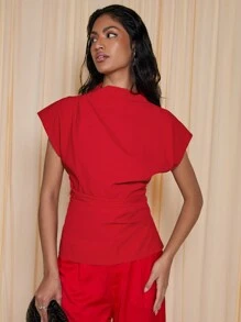 SHEIN X ELOISA & ORSON COSMINA Blusa de unicolor de manga corta para mujer, informal y de moda para uso diario