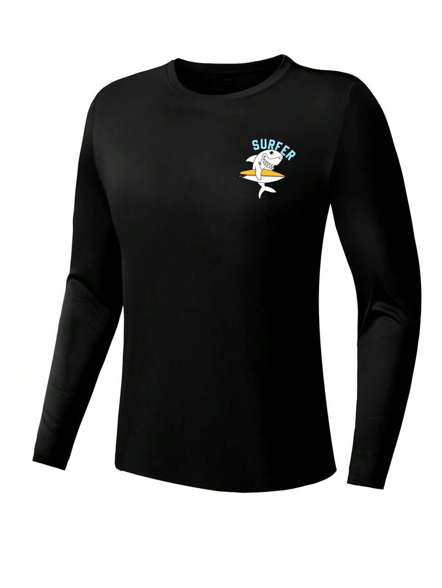 Manfinity Men's Crew Neck Long Sleeve Graphic Casual Surfing T-Shirt - Black - View 1