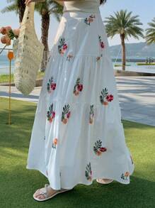DAZY Chân váy nữ kiểu dáng thường ngày thêu hoa, thích hợp cho kỳ nghỉ hè và lễ Phục sinh. - trắng - Xem 5