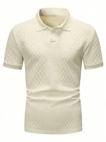 Manfinity Homme 男士休闲日常风，INS 短袖 Polo 衫，采用几何纹理提花针织面料。配有纽扣门襟，是夏威夷海滩度假、音乐节以及日常穿着的理想之选，也适合度假/派对穿着。 - 杏色 - 查看 3